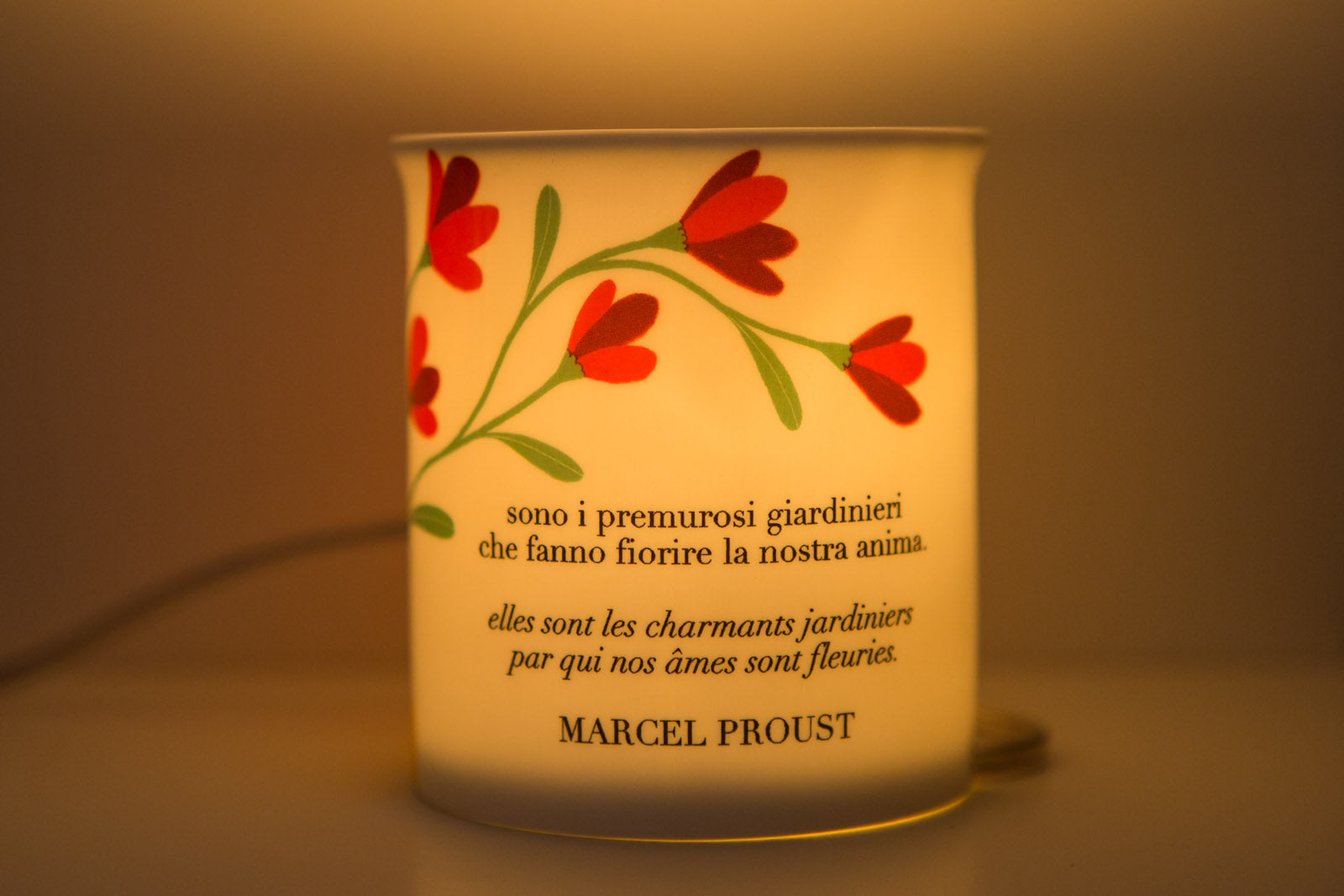Lampada letteraria - Dobbiamo essere grati alle persone che ci rendono felici. Sono i premurosi giardinieri che fanno fiorire la nostra anima. Marcel Proust